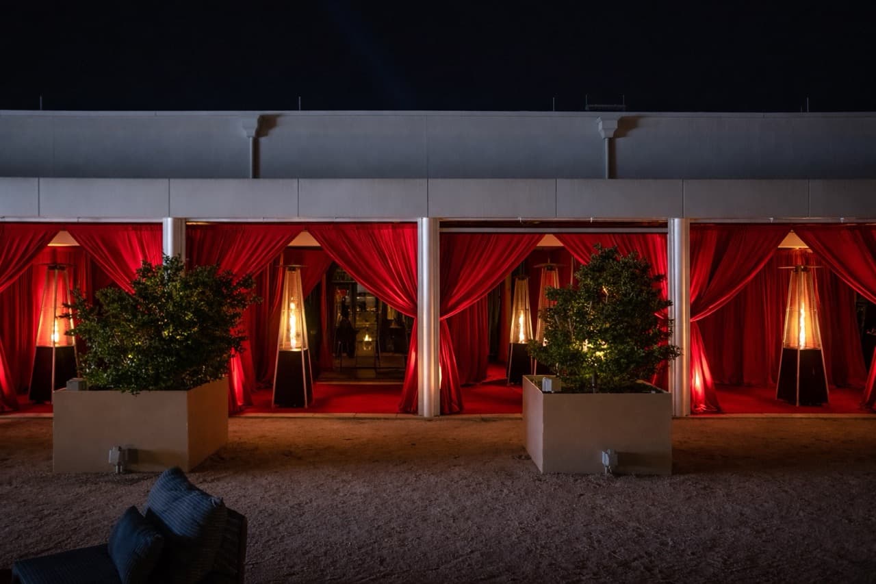 The pavilion grotto draped for an evening reception at Retreat