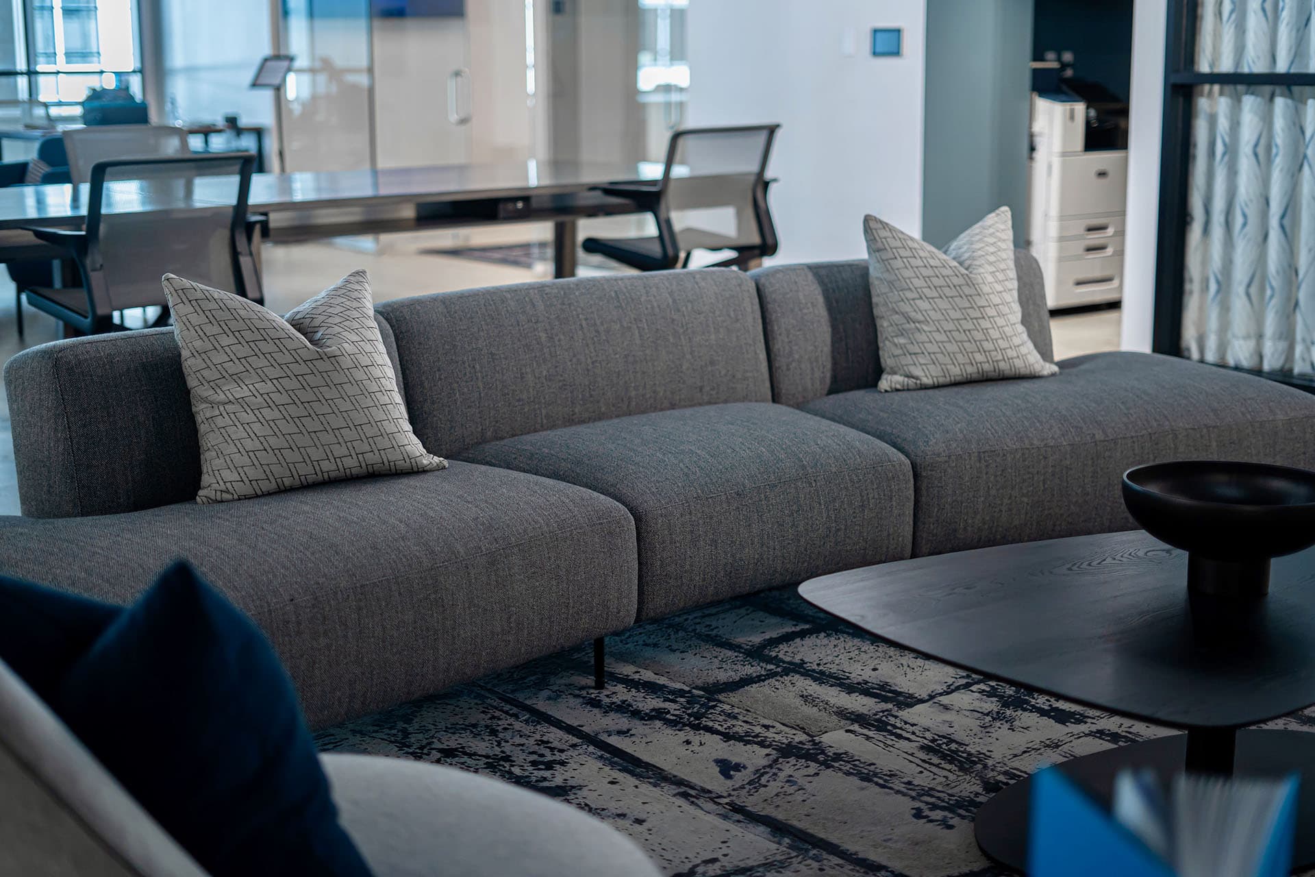 A lounge seating area outside the conference rooms in Washington, DC