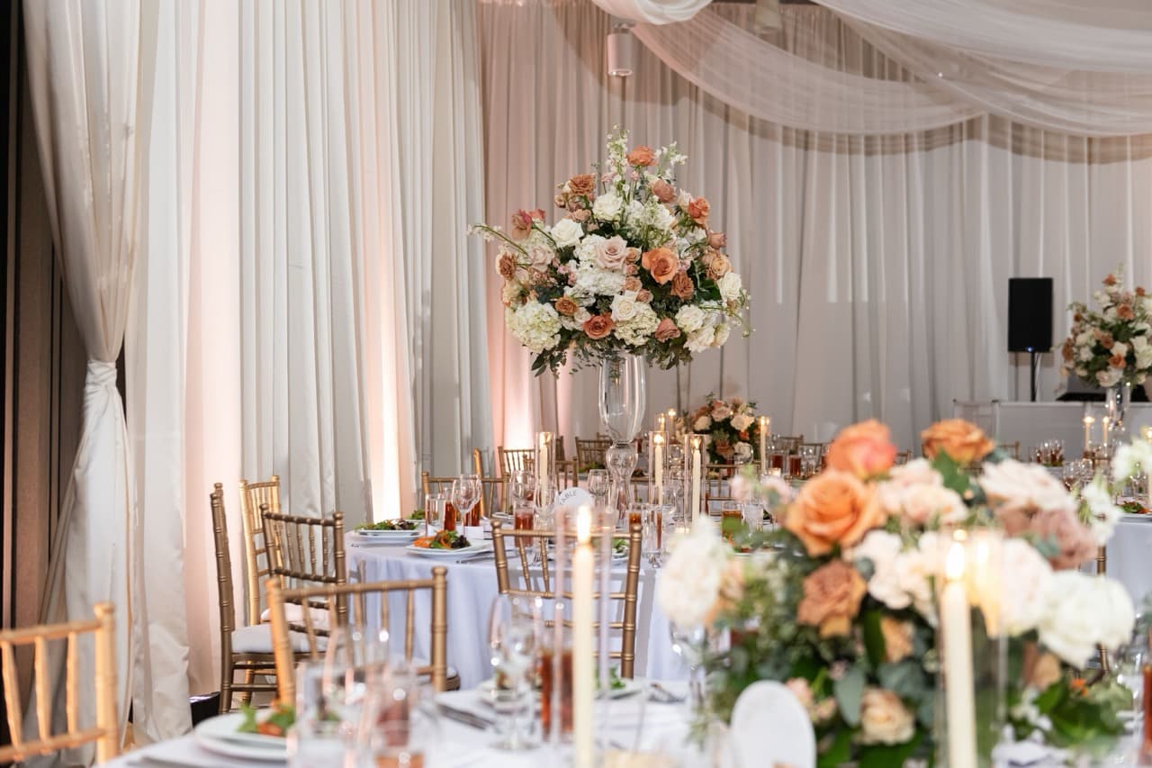 A draped reception dinner in Terminal