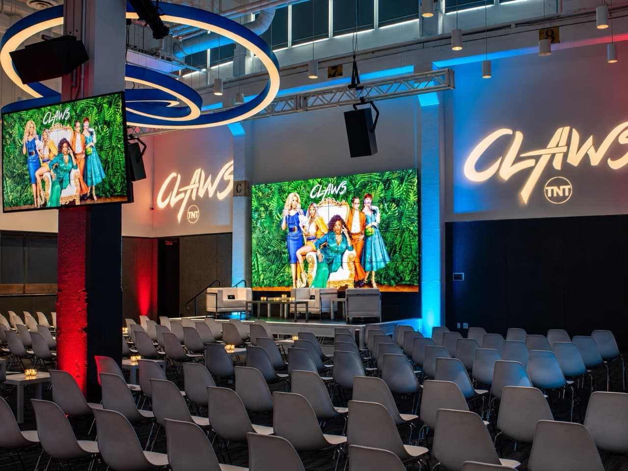 Terminal at Atlanta HQ set theater-style with the video wall